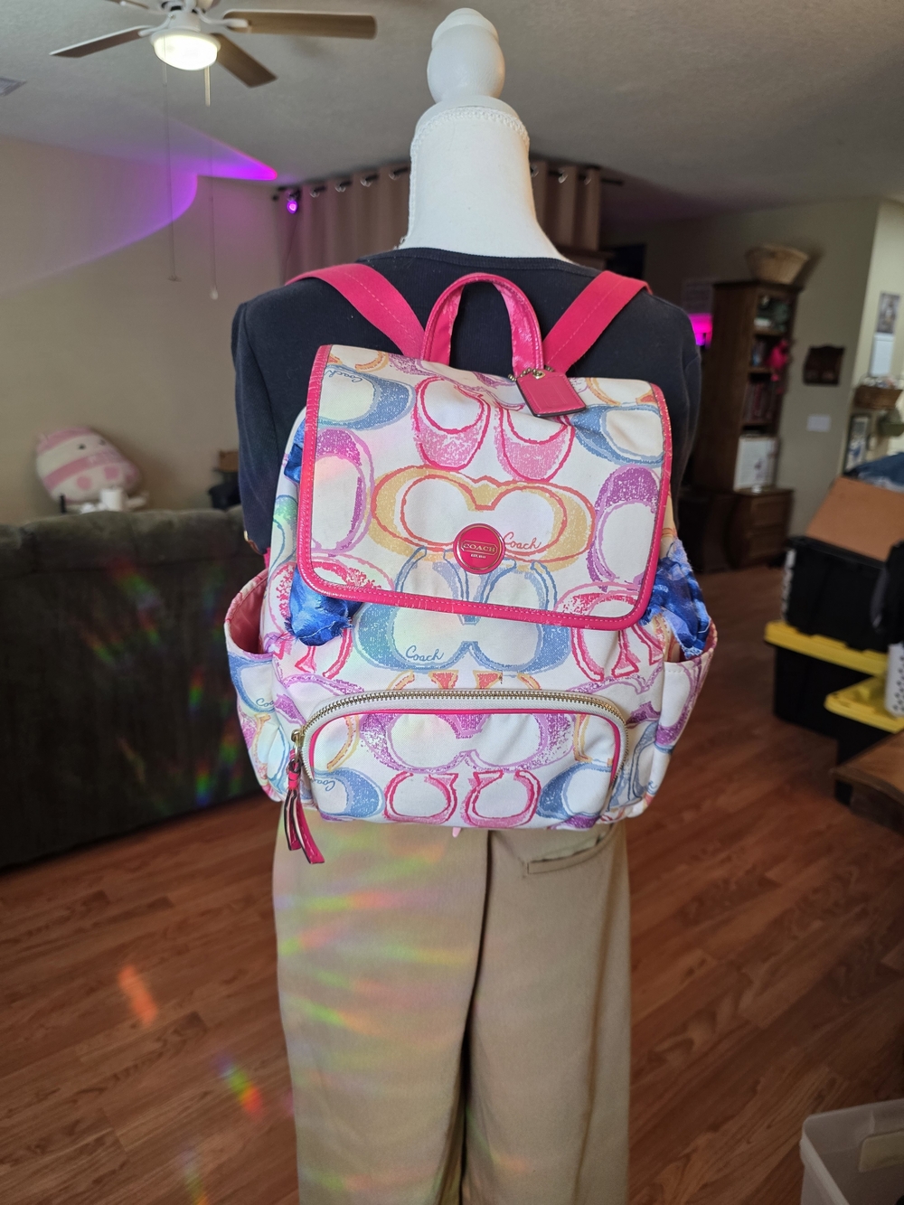 Coach Pink Multi Signature Canvas Backpack
